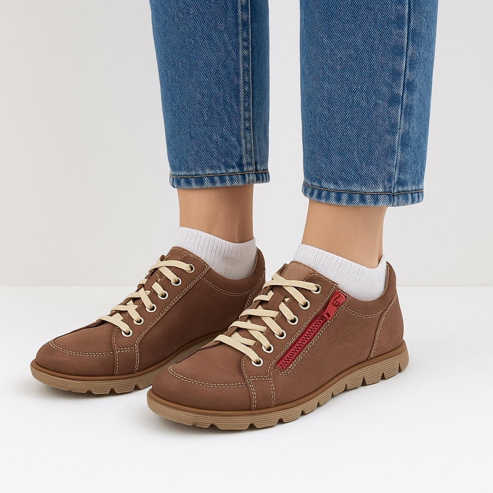 Weinbrenner Sneaker Womens 9.5 / 40 Brown Lace Up Red Leather Comfort Quality